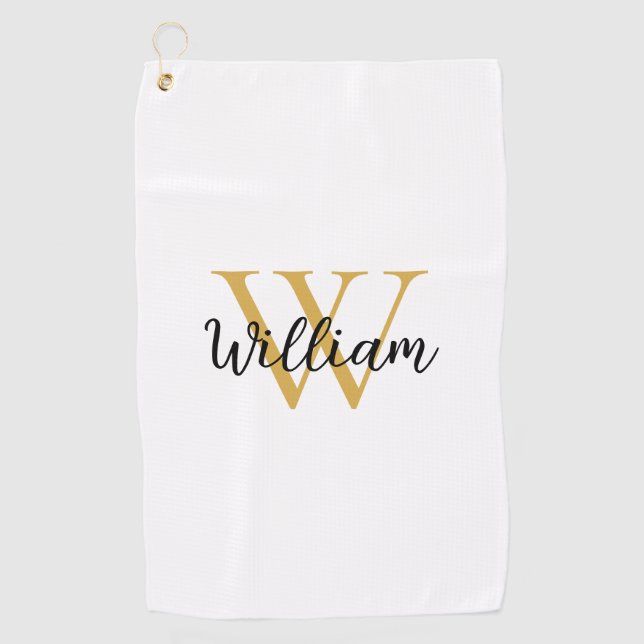 Serviette De Golf Nom de monogramme Gold Simple Personnalisé (Devant)