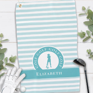 Serviette De Golf Nom du golfeur Femme Silhouette Nom du monogramme 