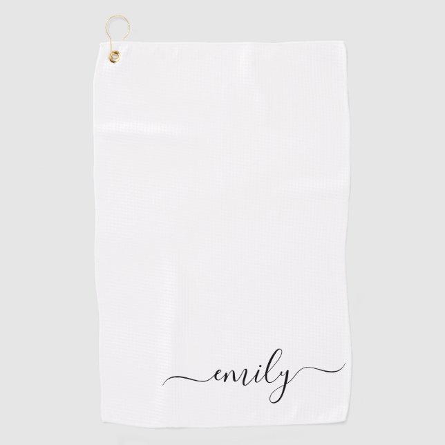 Serviette De Golf Nom du monogramme blanc noir moderne (Devant)