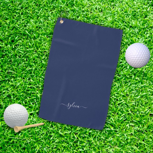 Serviette De Golf Nom du monogramme de la marine Blue Modern Girl (Navy Blue Modern Girly Monogram Name Golf Towel)