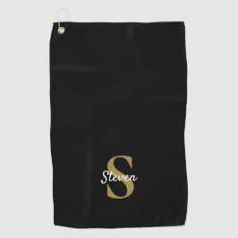 Serviette De Golf Nom du monogramme noir et or simple