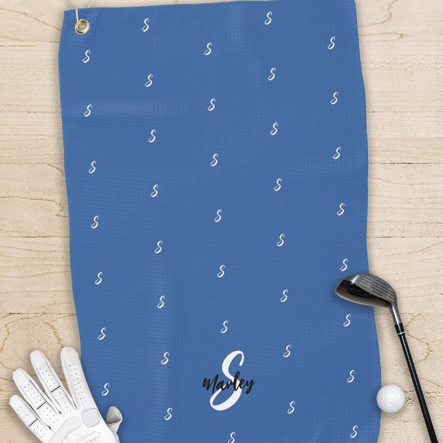 Serviette De Golf Nom du monogramme personnalisé Motif initial bleu  (Créateur téléchargé)