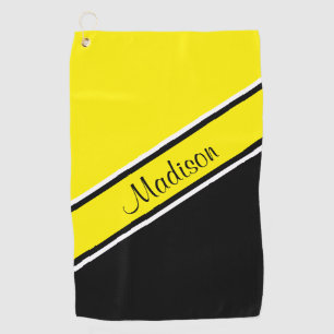 Serviette De Golf Nom du script de bande diagonale jaune noir