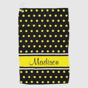 Serviette De Golf Nom du script de la bande de points Polka jaune br