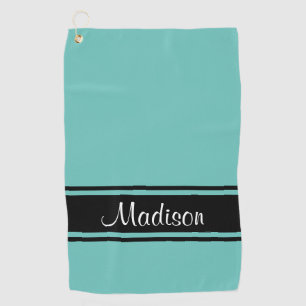 Serviette De Golf Nom du script Turquoise de bandes noires lumineuse