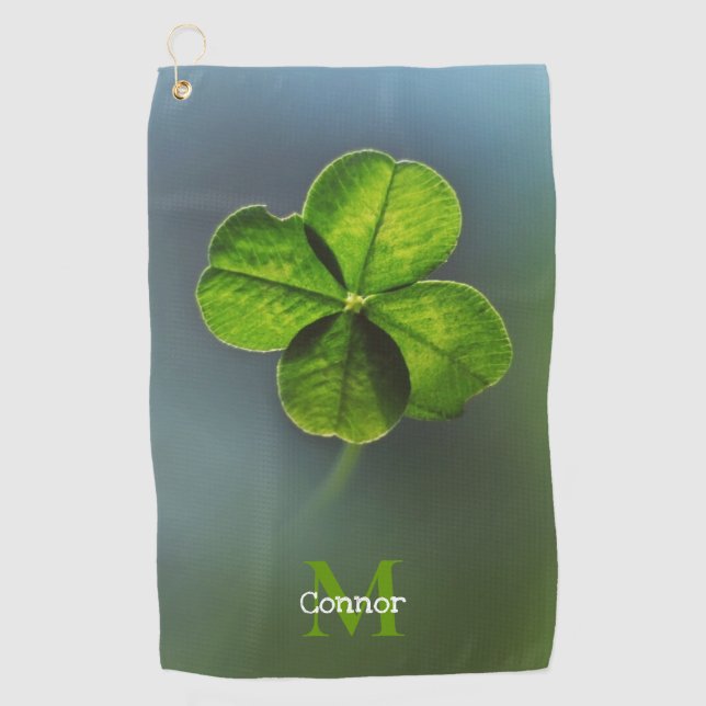 Serviette De Golf Nom du Shamrock et monogramme du trèfle vert Lucky (Devant)