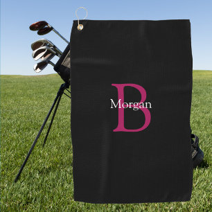 Serviette De Golf Nom et monogramme sur fond noir