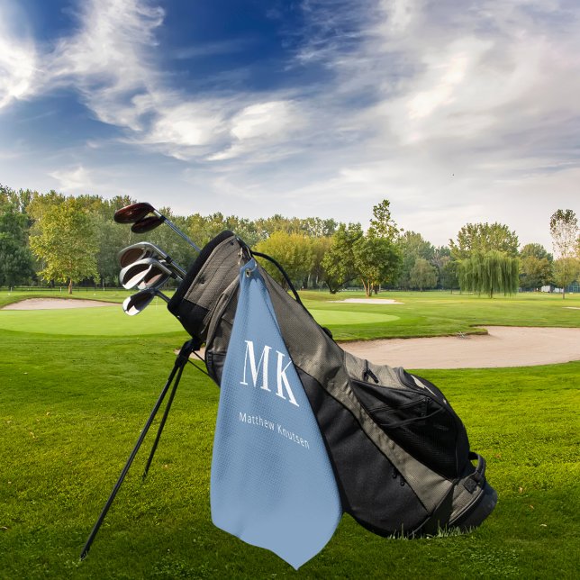 Serviette De Golf Nom monogramme blanc bleu foncé initiales (Créateur téléchargé)