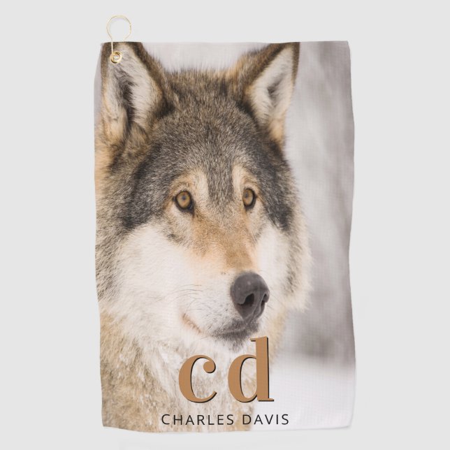 Serviette De Golf Nom monogramme de la tête de loup (Devant)