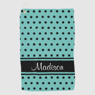 Serviette De Golf Nom noir turquoise léger de manuscrit de point de