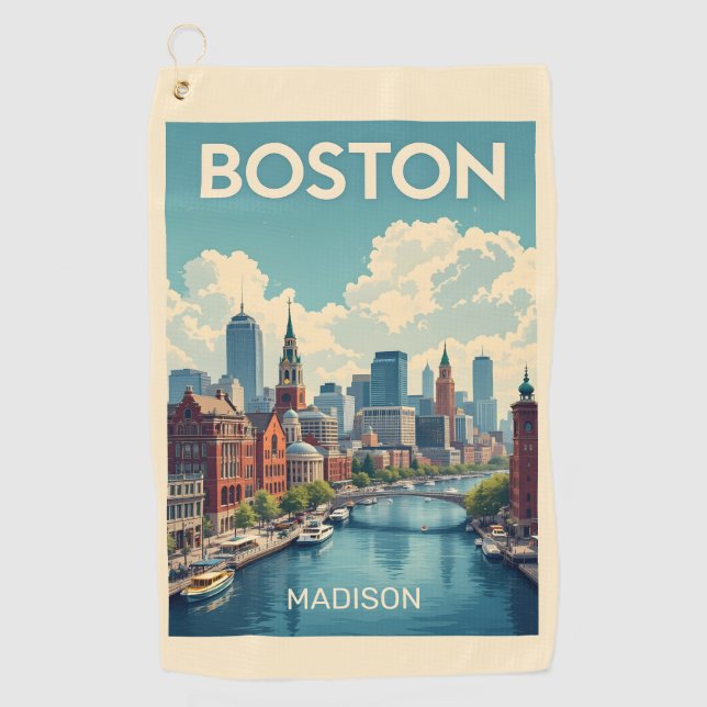 Serviette De Golf Nom personnalisé Boston Massachusetts (Devant)