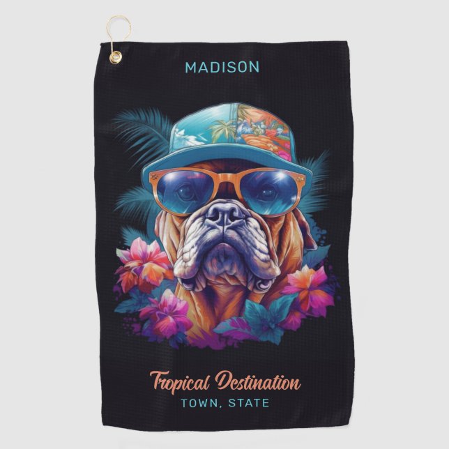 Serviette De Golf Nom personnalisé et destination Tropical Vacances  (Devant)
