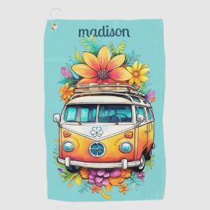 Serviette De Golf Nom personnalisé Hippie Van