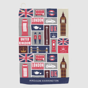 Serviette De Golf Nom personnalisé Londres Royaume-Uni Icônes