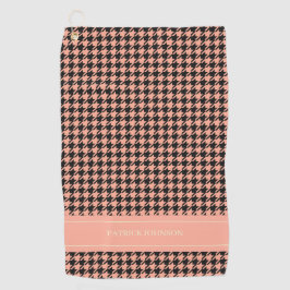 Serviette De Golf Nom personnalisé Monogram Peach Houndstooth