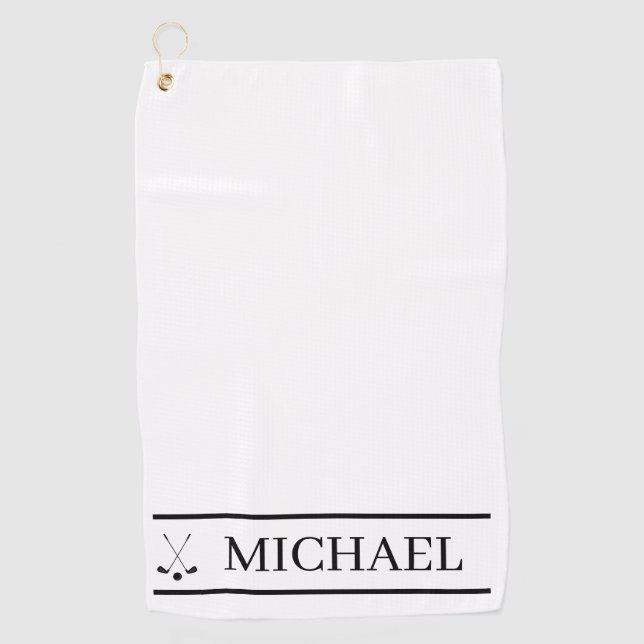 Serviette De Golf Nom personnalisé noir et blanc (Devant)