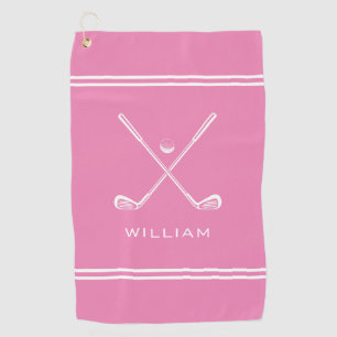 Serviette De Golf Nom personnalisé Pink Stripes élégant