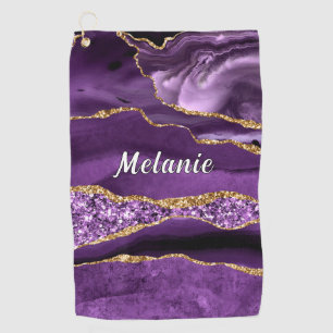 Serviette De Golf Nom personnalisé Purple Gold Parties scintillant G
