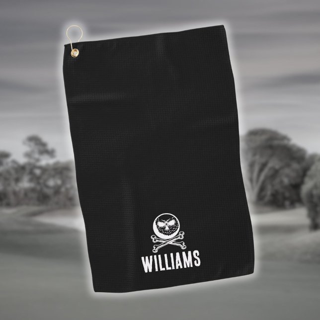 Serviette De Golf Nom Personnalisé Skull Golf Ball Et Crossbones (Custom Name Skull Golf Ball And Crossbones Golf Towel)