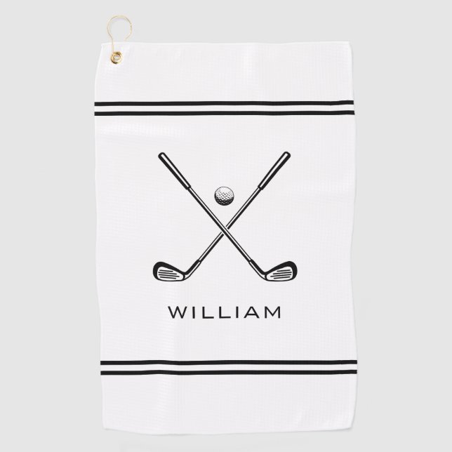 Serviette De Golf Nom personnalisé White Stripes élégant (Devant)