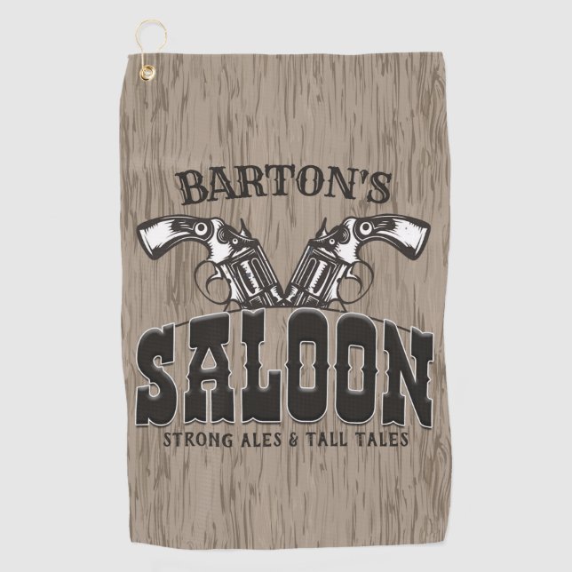 Serviette De Golf NOM PERSONNALISÉ Wild West Gun Revolver Saloon (Devant)