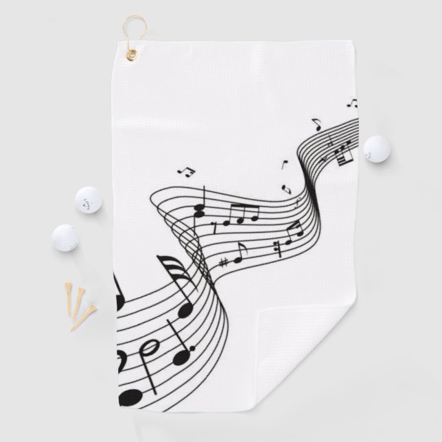 Serviette De Golf Notes musicales en blanc avec nom Golf Head Cover (En situation)