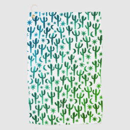 Serviette De Golf Nuit Désert Saguaro Cactus Aquarelle Ombre Vert