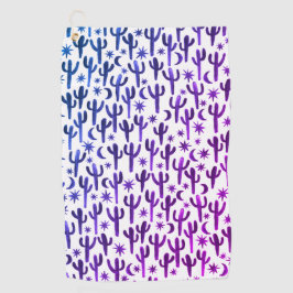 Serviette De Golf Nuit Désert Saguaro Cactus Aquarelle Ombre violet