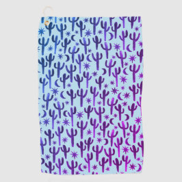 Serviette De Golf Nuit Désert Saguaro Cactus Aquarelle Ombre violet