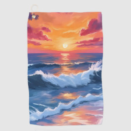 Serviette De Golf Ocean Sunset Beach Waves Aquarelle