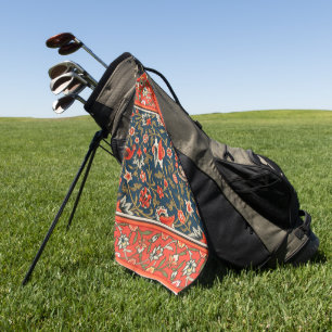 Serviette De Golf Oiseau et fleurs Perse Motif bleu rouge