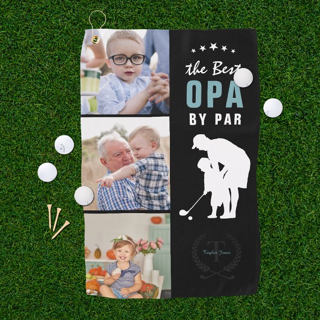 Serviette De Golf Opa par défaut | Collage photo Monogram (Créateur téléchargé)