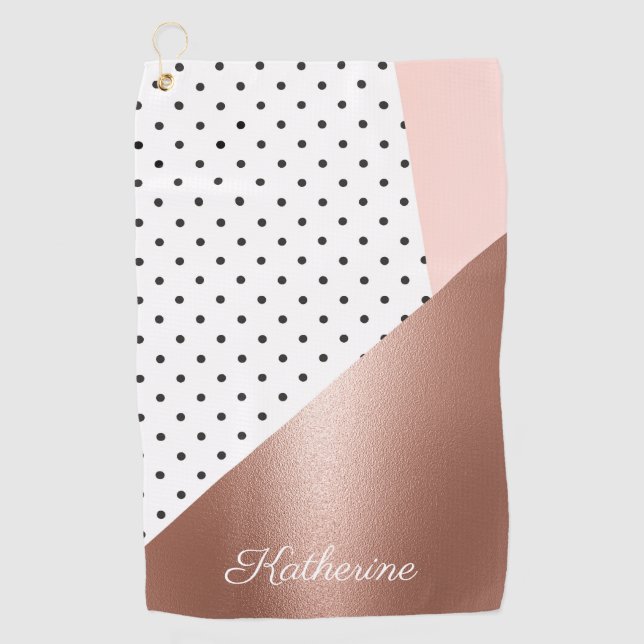 Serviette De Golf Or et points roses (Devant)
