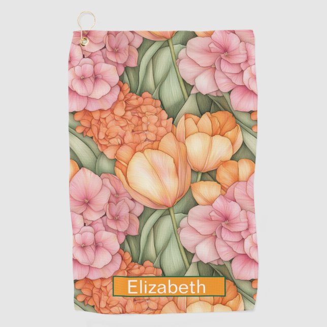 Serviette De Golf Orange and Pink Tulip Flowers Personalized (Devant)