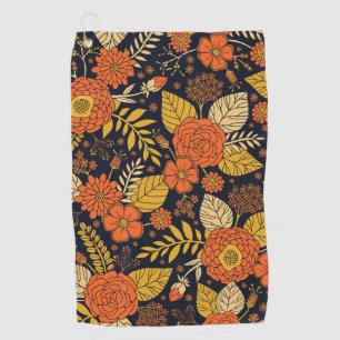 Serviette De Golf Orange rétro, Jaune & Marine Floral 