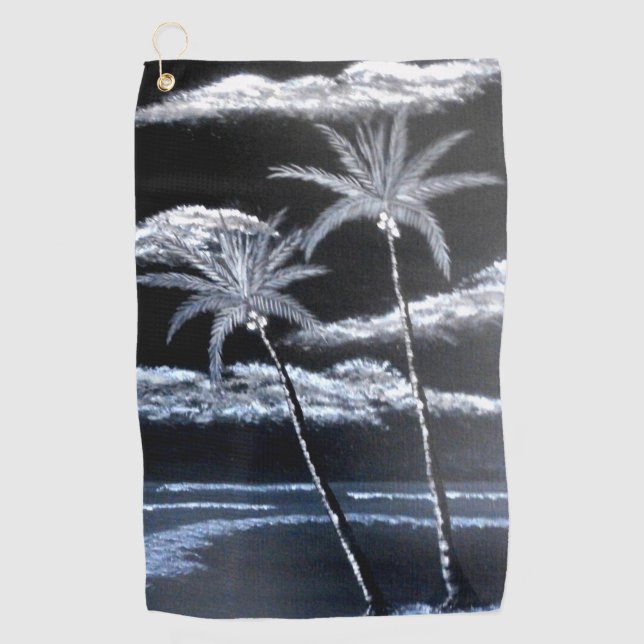 Serviette De Golf Palmiers noirs et blancs (Devant)