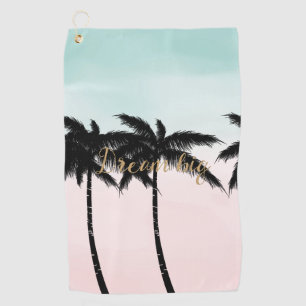 Serviette De Golf Palmiers tropicaux Pink Mint Ombre rêve d'or grand
