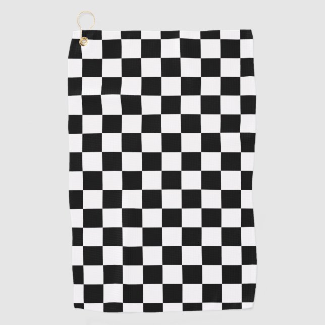 Serviette De Golf Panneau de contrôle blanc noir À damiers chèque (Devant)