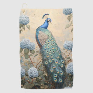 Serviette De Golf Paon Élégant avec Hydrangeas Bleus Peinture à l'Hu