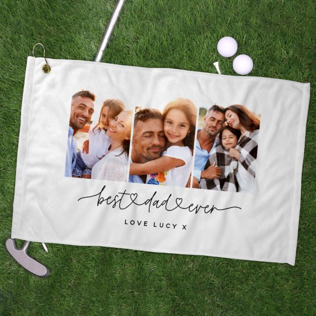 Serviette De Golf papa mignon script moderne multi photo cadeau (Créateur téléchargé)