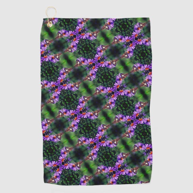 Serviette De Golf Papillon Lady Peint Sur Aster Flower Abstrait (Devant)