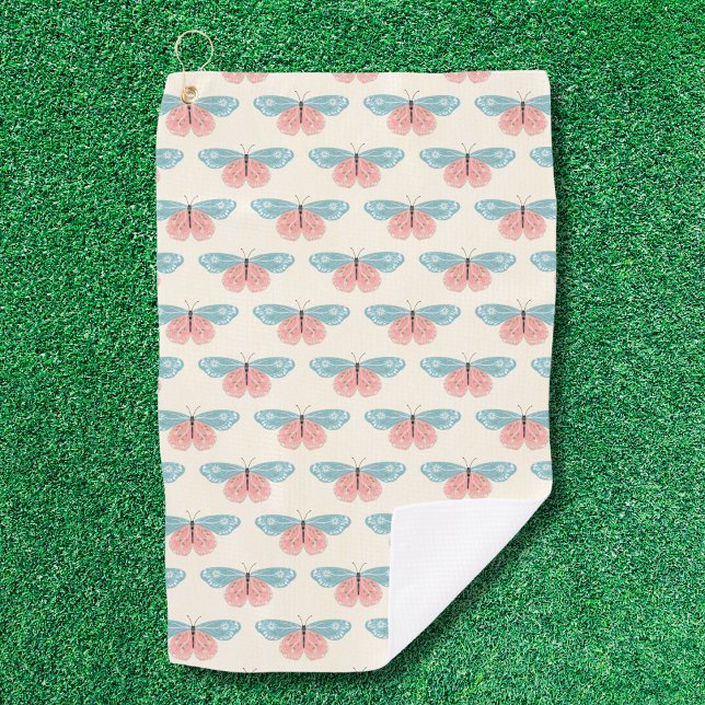 Serviette De Golf Papillons Boho Sur Fond Jaune Clair (Créateur téléchargé)