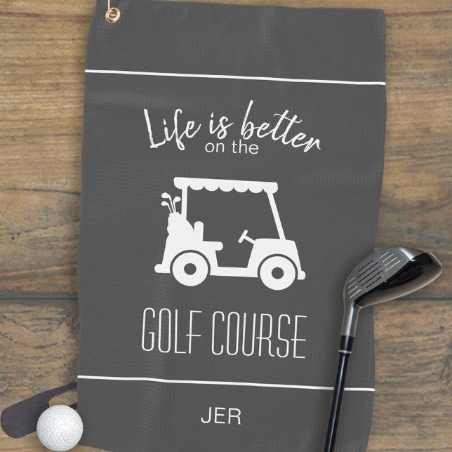 Serviette De Golf Parcours de golf moderne Grey Citation Monogramme (Modern Gray Golfer Golf Course Quote Monogrammed Golf Towel)