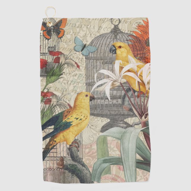 Serviette De Golf Parrot Jaune Tropical Antique Fleur (Devant)