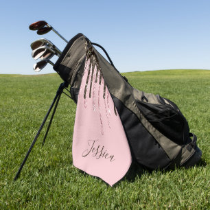 Serviette De Golf Parties scintillant à billes rose vif Fille Nom pe
