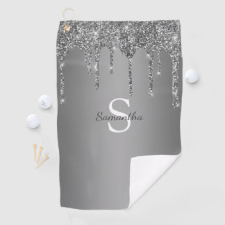 Serviette De Golf Parties scintillant Argent Déchets Étincelle Nom d