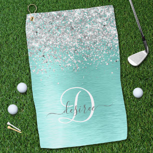 Serviette De Golf Parties scintillant argentée turquoise en métal br
