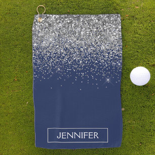 Serviette De Golf Parties scintillant bleue Silver Navy Girl Monogra