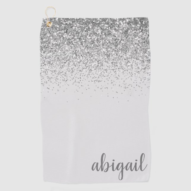Serviette De Golf Parties scintillant d'argent personnalisée Nom du  (Devant)