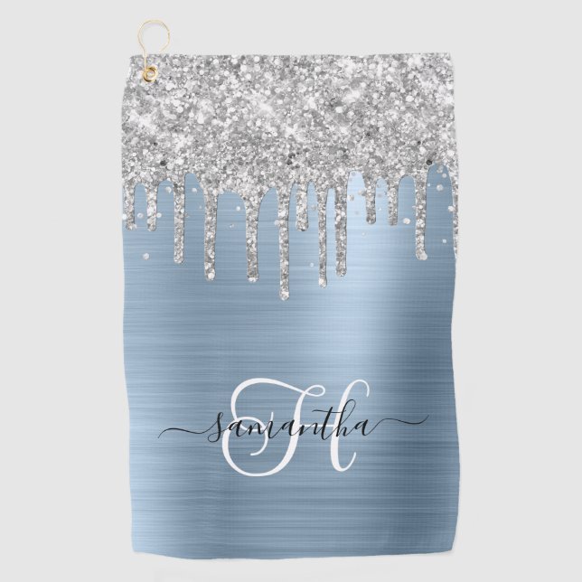 Serviette De Golf Parties scintillant de séchage monogramme bleu cla (Devant)